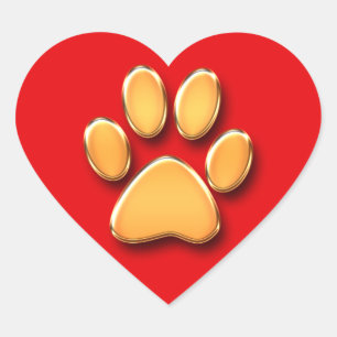 Gold Paw Heart Stickers