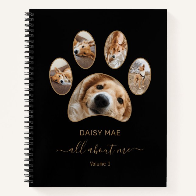 Gold Paw Pet Photo Collage Name Black Journal (Front)