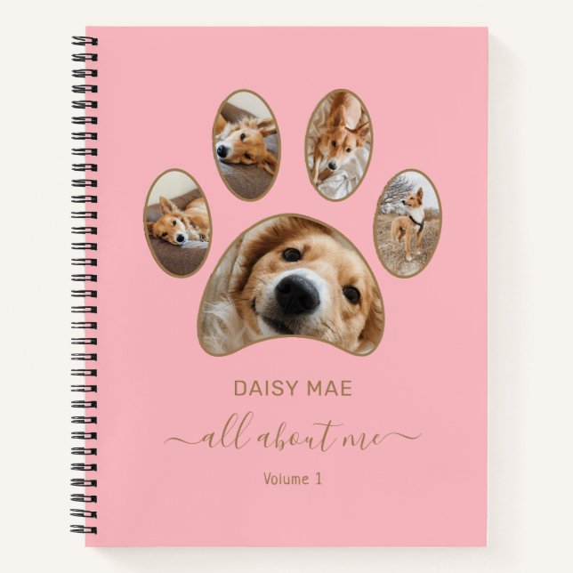 Gold Paw Pet Photo Collage Name Pink Journal (Front)