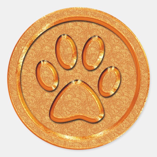 Gold Paw Print Classic Round Sticker (Front)