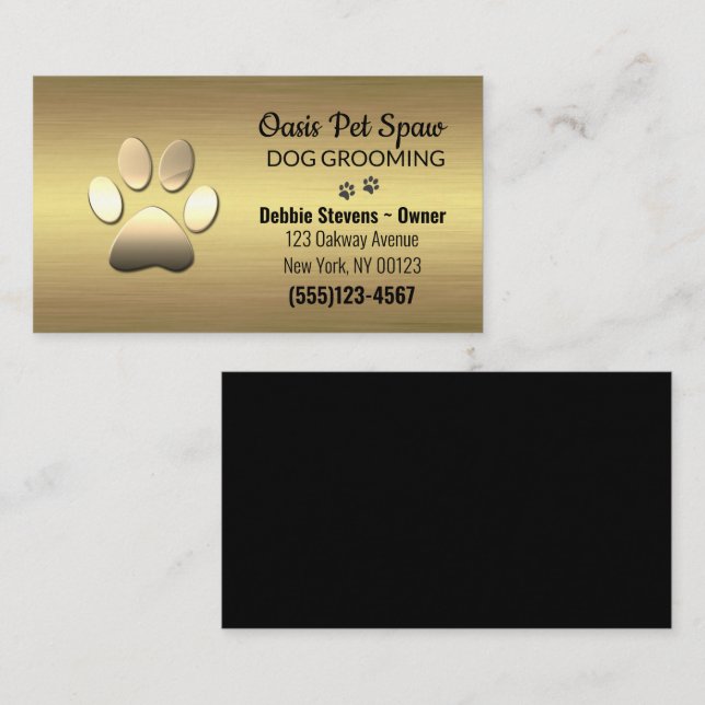 Gold Paw Print Dog Pet Grooming Service Business Business Card (Front/Back)