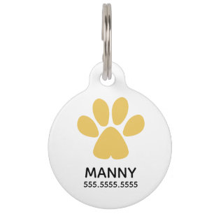 Gold Paw Print, Personalized Pet Details & QR Code Pet Tag