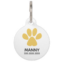 Gold Paw Print, Personalized Pet Details & QR Code