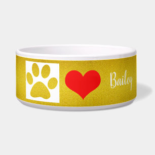Gold Paw Prints Cute Red Heart Monograms Glittery