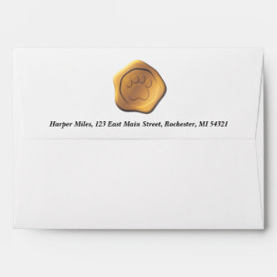 gold paw wax seal w return address envelope