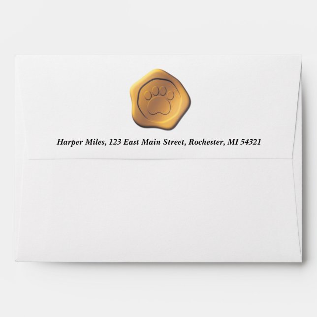 gold paw wax seal w return address envelope (Back (Top Flap))
