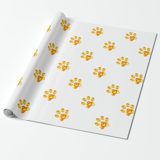 Gold Paw Wrapping Paper (Unrolled)
