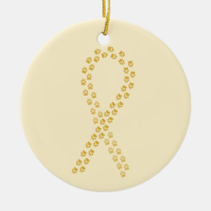 Gold Pawprint Ribbon Ceramic Ornament