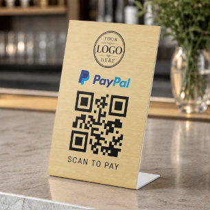 Gold Paypal Scan to Pay Tabletop Display Pedestal Sign