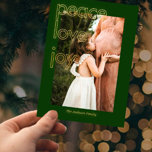 Gold Peace Love Joy Christmas Card