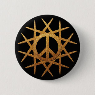 GOLD PEACE SIGN PATTERN 2 INCH ROUND BUTTON