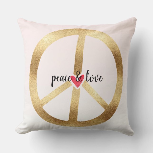 Gold Peace Sign with Heart Throw Pillow (Front)