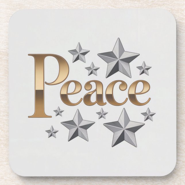 Gold Peace Silver Stars White Coaster (Front)