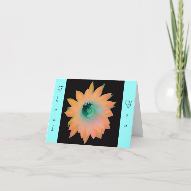 Gold Peach Aqua Floral Bloom Note Card (Front)