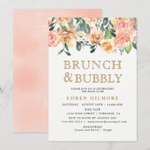 Gold Peach Floral Brunch and Bubbly Shower Invitation