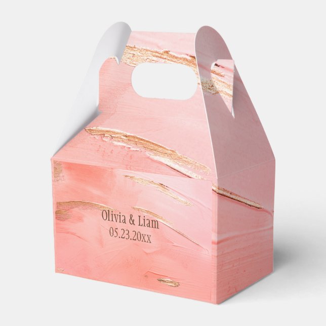 Gold Peach Melon Abstract Name Modern Wedding Favor Box (Front Side)