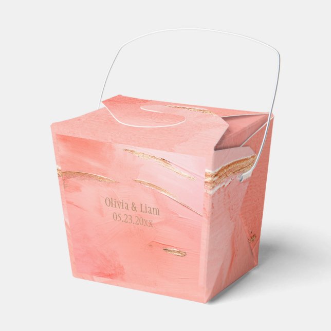 Gold Peach Melon Abstract Name Modern Wedding Favor Box (Front Side)