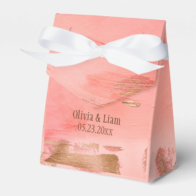 Gold Peach Melon Brown Elegant Modern Wedding Favor Box (Front Side)