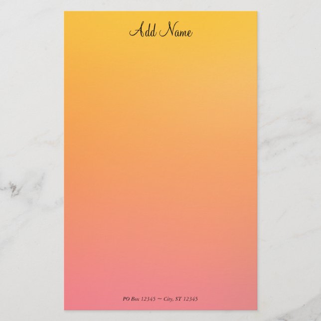 Gold Peach Ombre Personalized Stationery (Front)