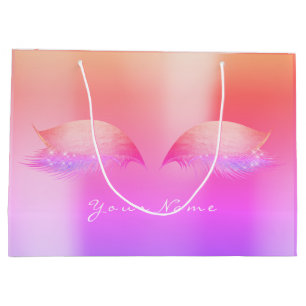 Gold Peach Pink Rose Ombre Lashes Eyes Makeup Large Gift Bag