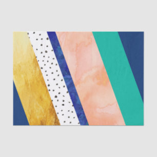 Gold Peach Teal Navy Dots Stripes Tissue Paper