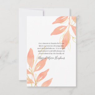 Gold Peach Watercolor Floral Thank You Bereavement Card