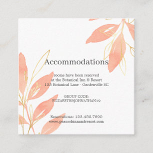 Gold Peach Watercolor Floral Wedding Accomodation Enclosure Card