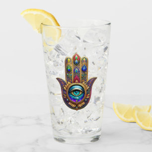 Gold Peacock Colors Hamsa Green Sapphire Third Eye Glass