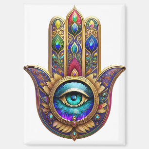 Gold Peacock Colors Hamsa Green Sapphire Third Eye Magnet