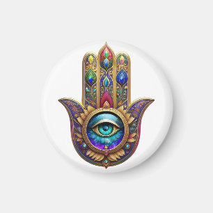 Gold Peacock Colors Hamsa Green Sapphire Third Eye Magnet