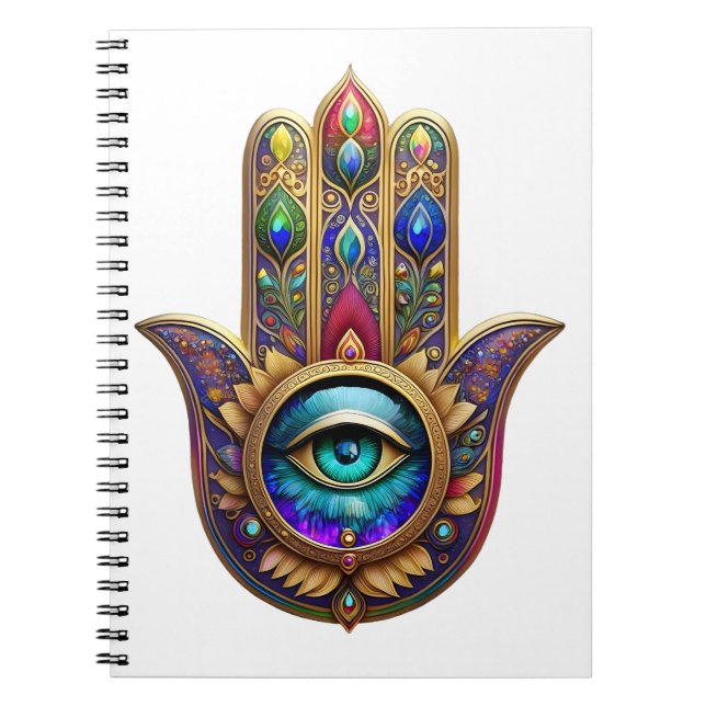 Gold Peacock Colors Hamsa Green Sapphire Third Eye Notebook (Front)