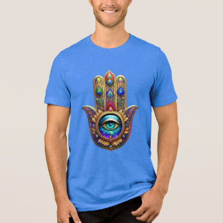 Gold Peacock Colors Hamsa Green Sapphire Third Eye Tri-Blend Shirt