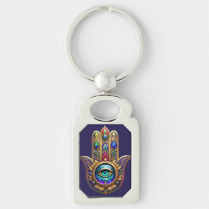 Gold Peacock Colours Hamsa Green Sapphire Third Ey Keychain