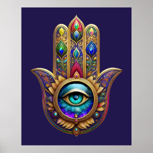Gold Peacock Colours Hamsa Green Sapphire Third Ey Poster