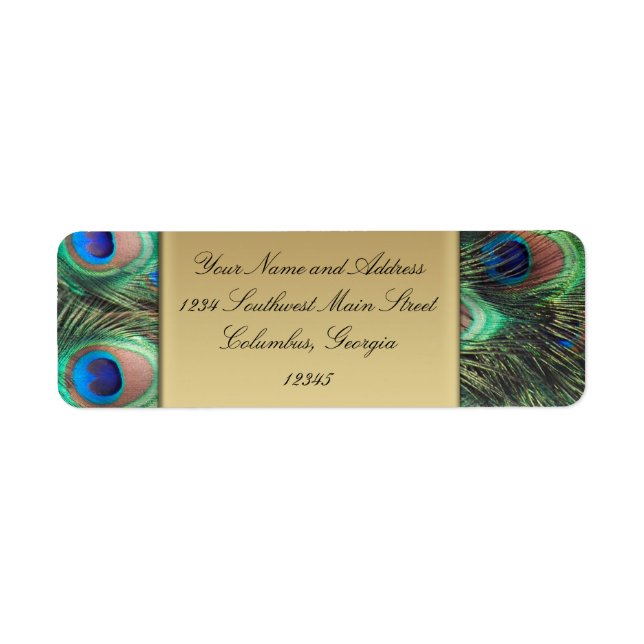 Gold Peacock Feather Elegant Address Label (Front)