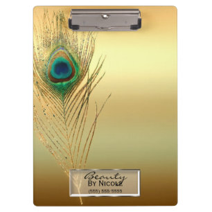 Gold Peacock Feather Elegant Glam Personalized Clipboard