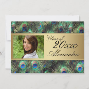 Gold Peacock Feather Elegant Graduation Invitation