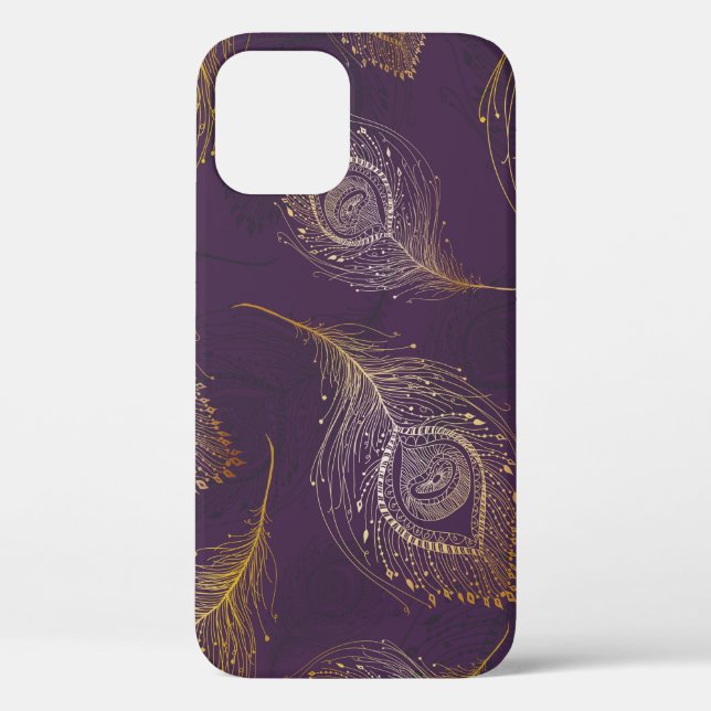 Gold peacock feather in violet background Case-Mate iPhone case (Back)