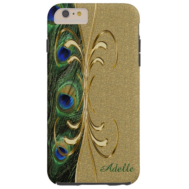 Gold Peacock Feather iPhone 6 Plus Monogram Coque (Dos)