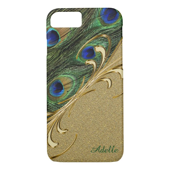 Gold Peacock Feather iPhone 7Plus Monogram Case (Back)