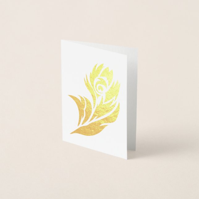 Gold Peacock Feather Notecard Foil Card (Front)