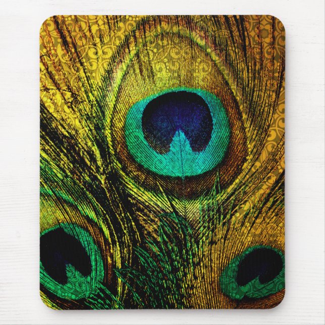 Gold Peacock Feather Pattern Mouse Pad (Front)