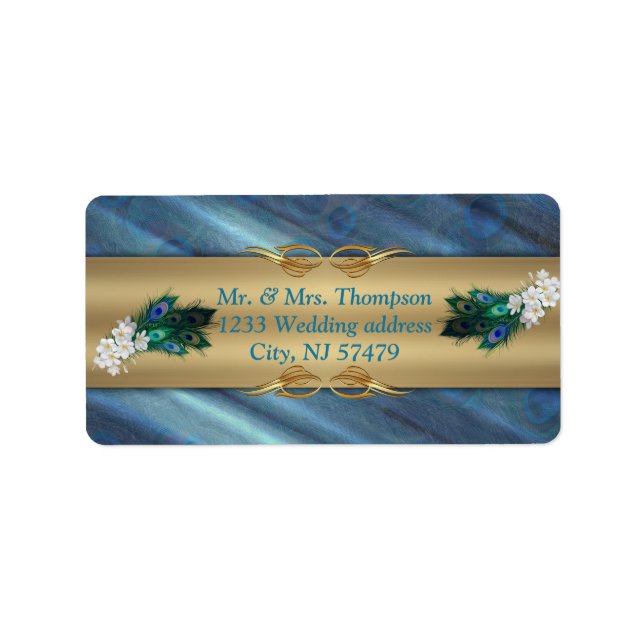 Gold, Peacock Feathers on Emerald Green Silk Label (Front)