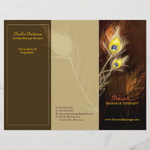 Gold Peacock Feathers Tri Fold Business Brochures
