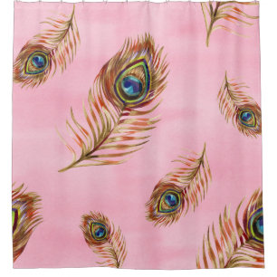 Gold peacock feathers, watercolor seamless pattern