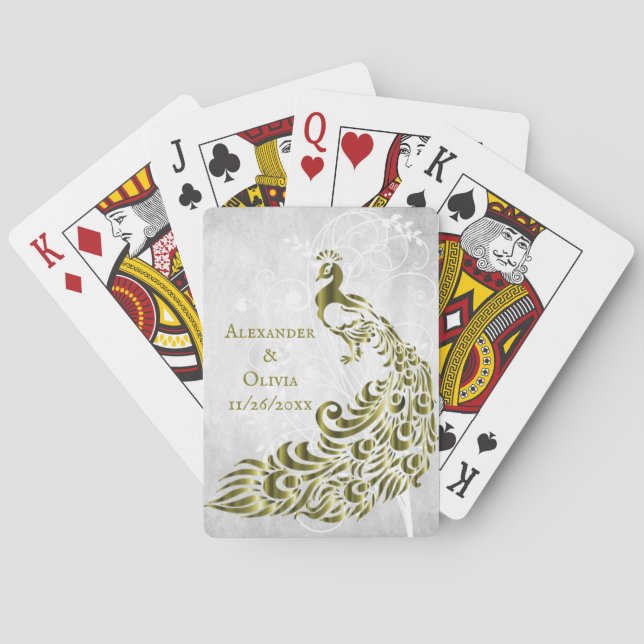 Gold Peacock Leaf Vine Playing Cards (Back)