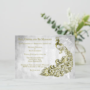 Gold Peacock Leaf Vine Rehearsal Dinner Invite