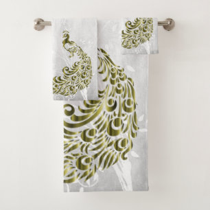 Gold Peacock Personalized Bath Towels