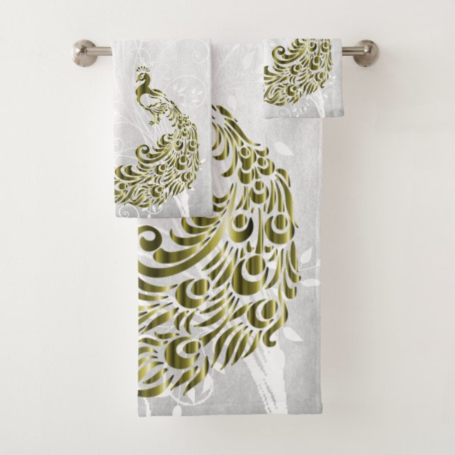 Gold Peacock Personalized Bath Towels (Insitu)