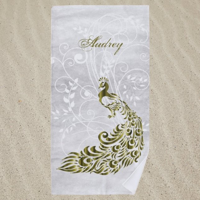 Gold Peacock Personalized Beach Towel (Gold Peacock Personalized Beach Towel)